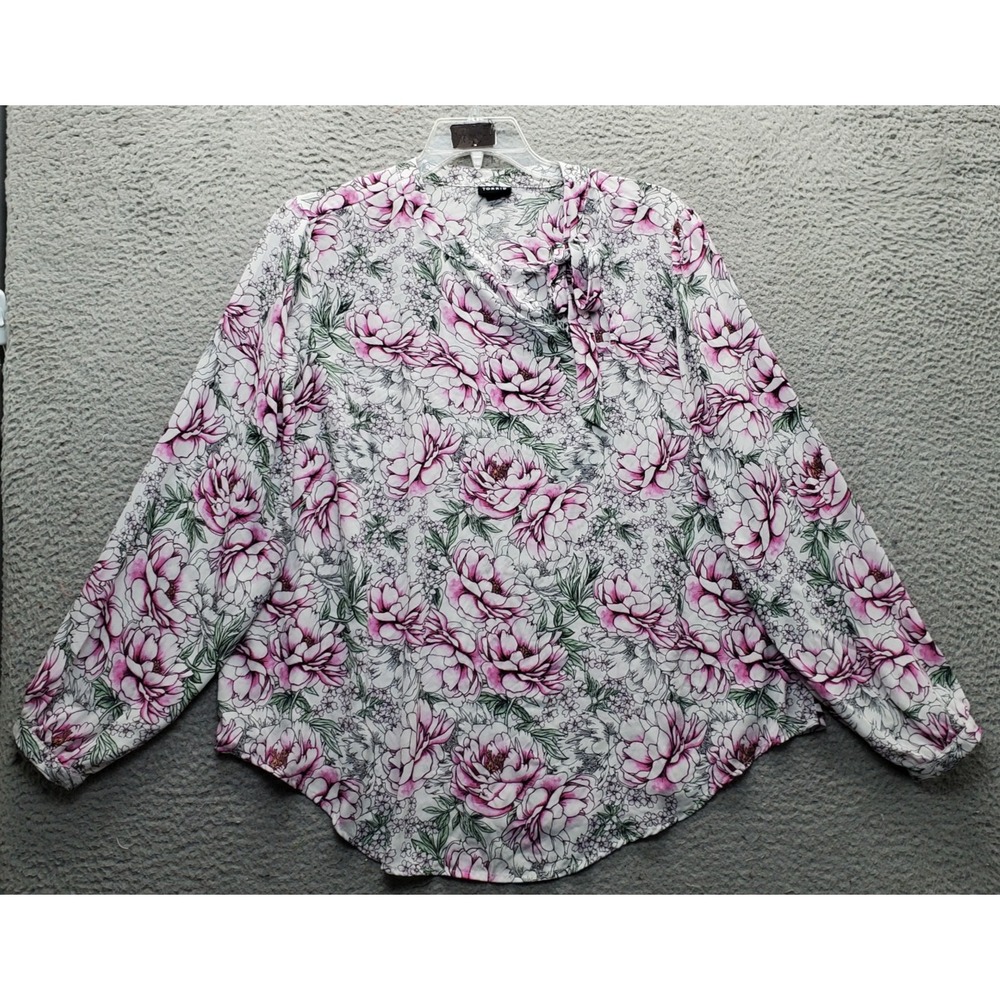 Torrid Blouse Top Womens 2 Multi Floral Long Sleeve Tie Neck Boho Chic Whimsical